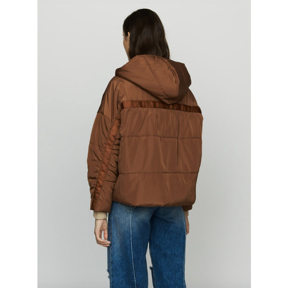 MAJE GUELI Cropped Brown Hooded Puffer - Picture 2 of 16